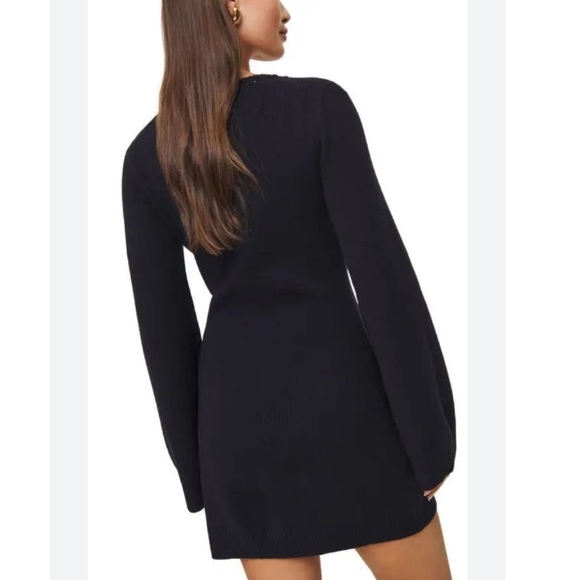Reformation Priscilla Regenerative Wool Mini Sweater Dress Crochet Navy Large - Picture 6 of 16